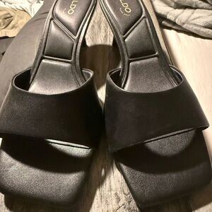 Aldo Black Square-Toe Slide Mules